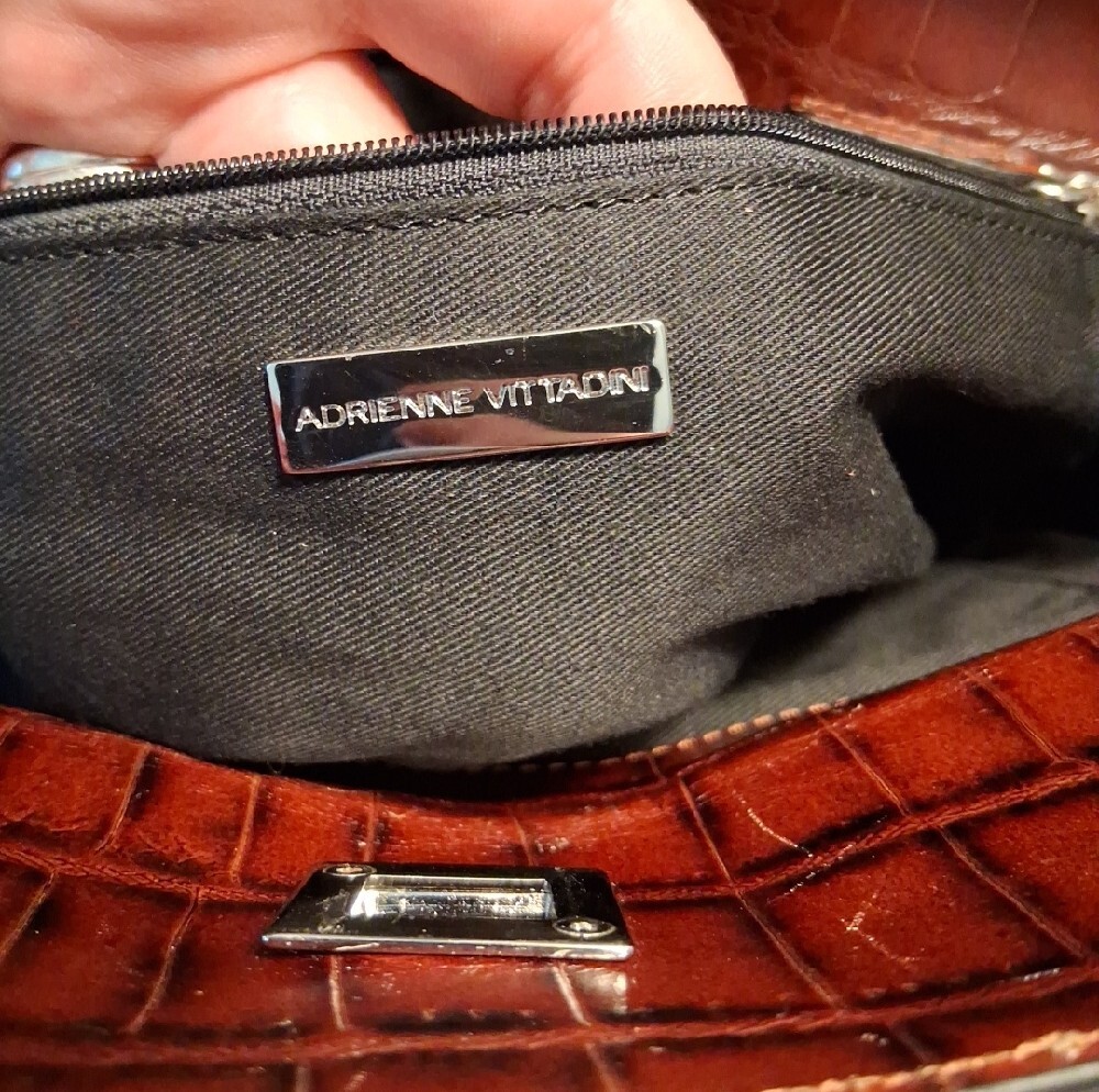 Adrienne Vittadini Rich Brown Croc-Embossed Tote Bag - Picture 7 of 13